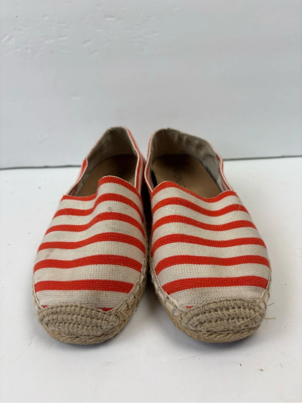 Vionic Valeri Orange White Striped Espadrille Slip-on Shoes Women’s Size 5
